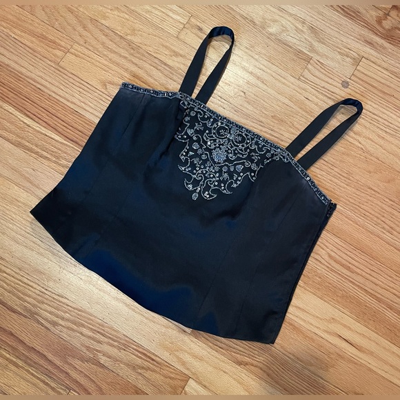 Vintage Black Embellished Sleeveless Bustier Holiday Formal Crop Top - Picture 7 of 7